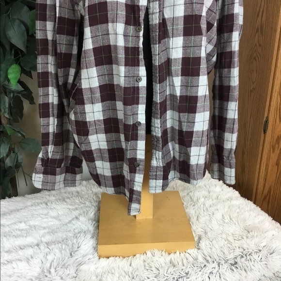 MENS St Johns Bay Medium maroon & gray flannel plaid w/ green stripe - Picture 6 of 10
